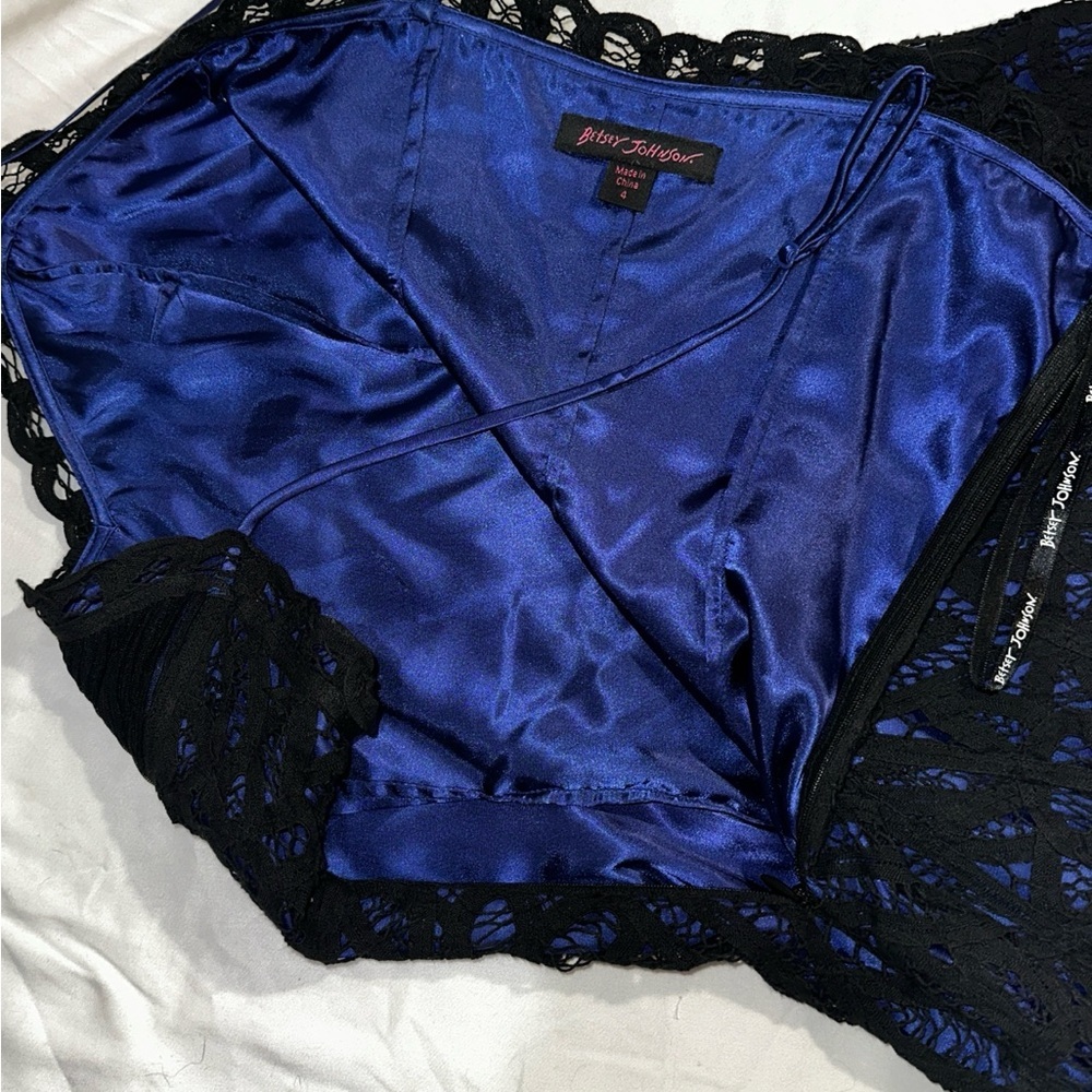 Betsey Johnson Black Blue Lace Fit & Flare Party Dress Y2K Size 4 - Picture 7 of 9